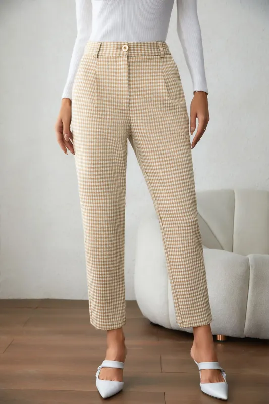 Grace Karin Women High Waist Plaided Cropped Pants OL Elastic Waist Ankle Pants sold by Grace Karin