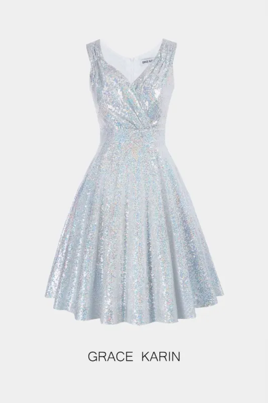 GRACE KARIN Women Sequined Sleeveless Flared  A-Line Party Dress sold by Grace Karin
