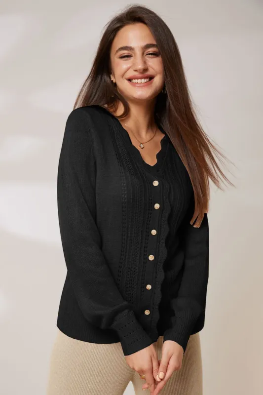 GRACE KARIN Hollowed-out Cardigan Long Sleeve V-Neck Wide Ribbed Hem Sweater sold by Grace Karin
