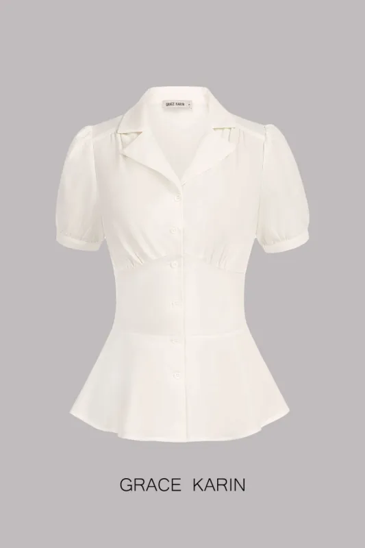 GRACE KARIN lapel with bubble short sleeves shirt sold by Grace Karin