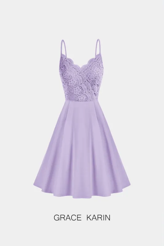 Grace Karin Women Lace Patchwork Cami Dress Spaghetti Straps V-Neck A-Line Dress sold by Grace Karin