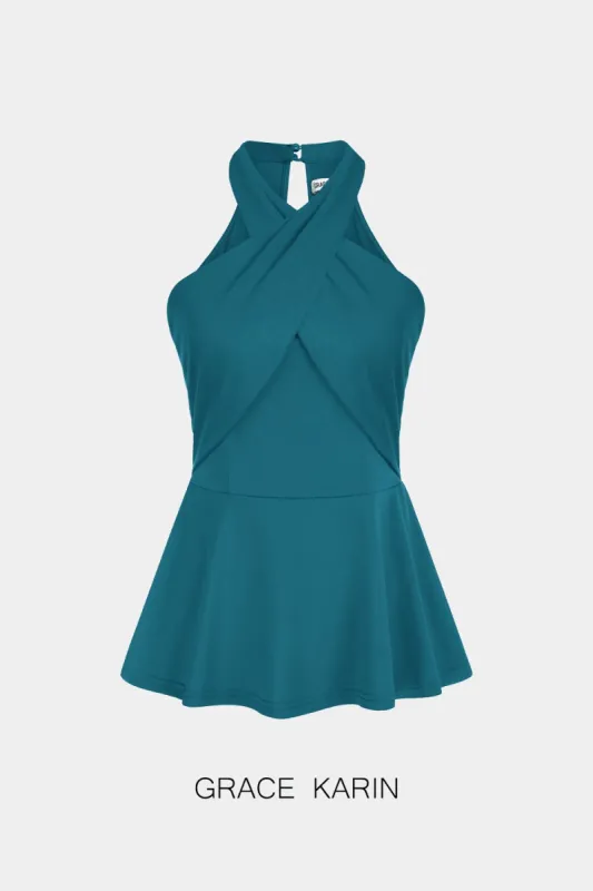 GRACE KARIN Halterneck Cross Over Keyhole Back Tops sold by Grace Karin