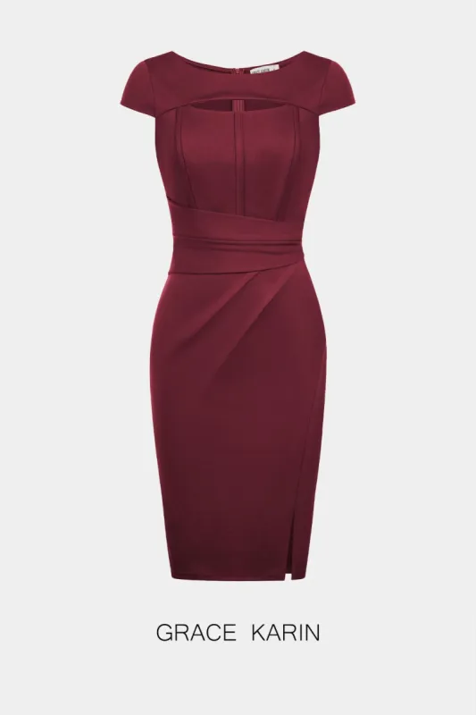 GRACE KARIN OL Cap Sleeve Crew Neck Front Slit Dress sold by Grace Karin