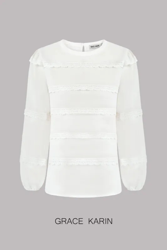 GRACE KARIN Lace Decorated Tiered Puffed Blouse sold by Grace Karin