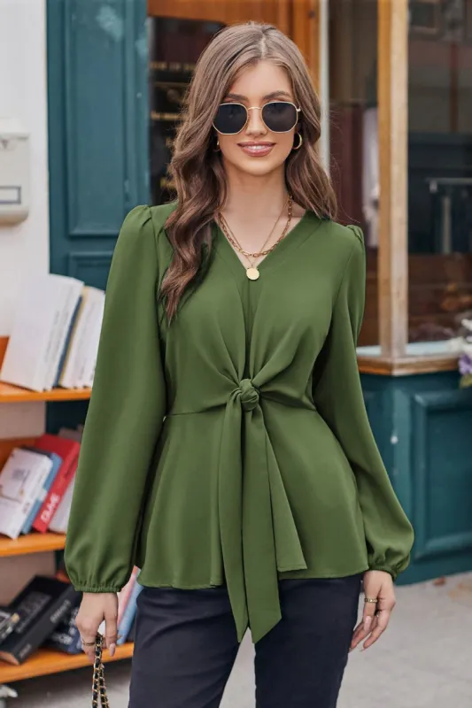 GK Women Bow-Knot Decorated Tops Casual Long Sleeve V-Neck A-Line Tops sold by Grace Karin