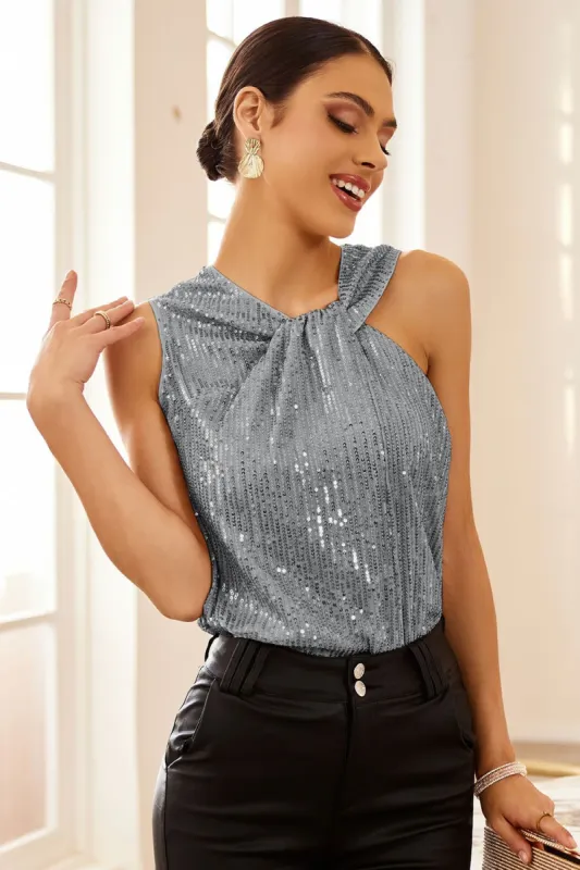 GK Women Sequined Party Tops Sleeveless Knotted Neck Pullover Tops sold by Grace Karin