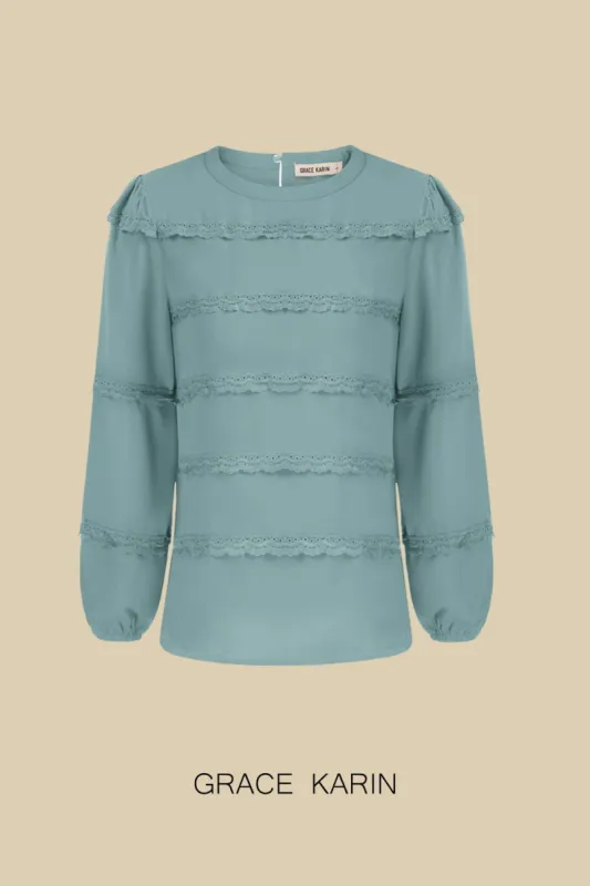 GRACE KARIN Lace Decorated Tiered Puffed Blouse sold by Grace Karin