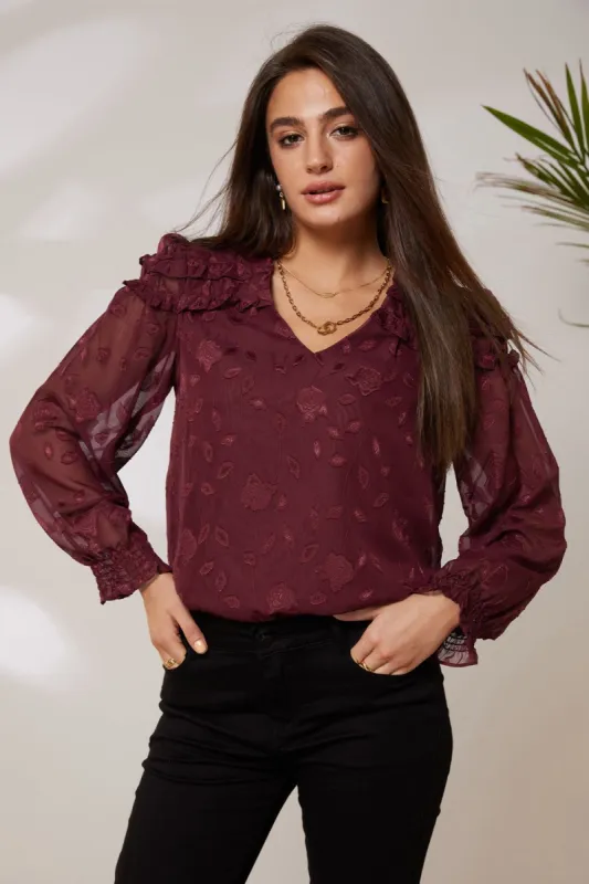 GK Women Ruffle Decorated Blouse Casual Long Sleeve V-Neck Pullover Tops sold by Grace Karin