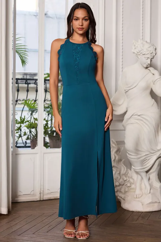 GK Women Lace Patchwork Party Dress Front Slit Halterneck Maxi Dress sold by Grace Karin