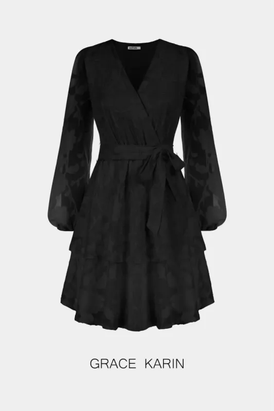 GRACE KARIN Swiss Dot V-Neck Elastic Waist Dual-Layer Dress sold by Grace Karin