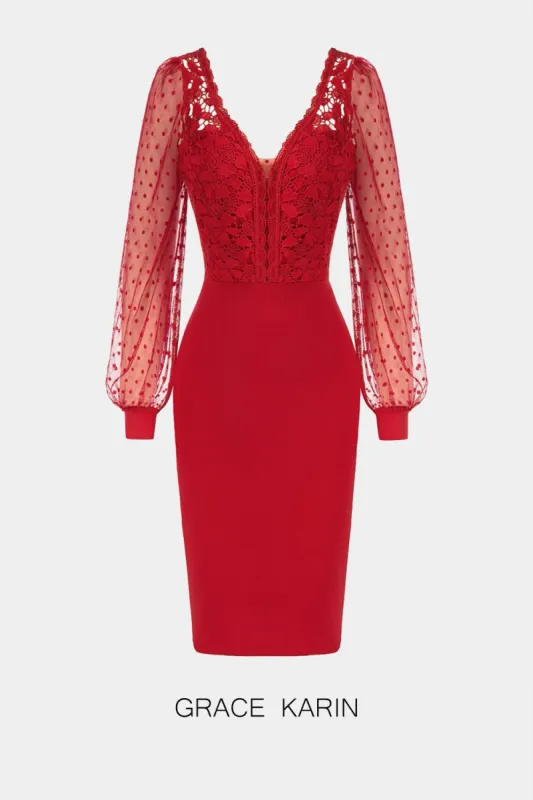 【$19.99 Flash Sale!】GRACE KARIN Mesh Patchwork V-Neck U-Back Bodycon Dress sold by Grace Karin