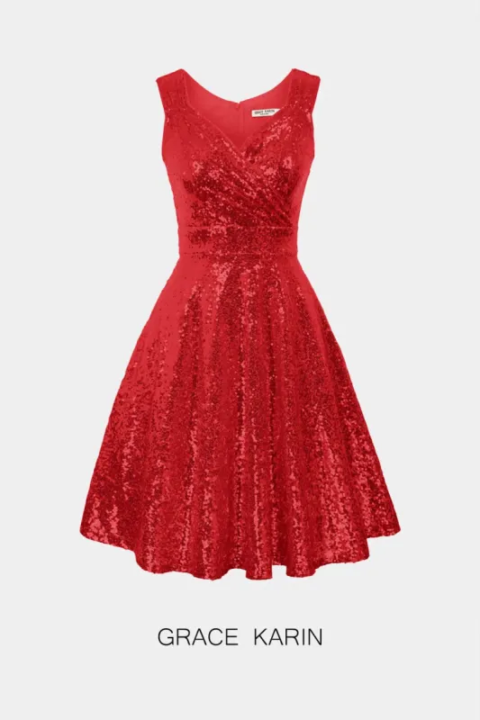 【$19.99 Flash Sale!】GRACE KARIN Women Sequined Sleeveless Flared  A-Line Party Dress sold by Grace Karin