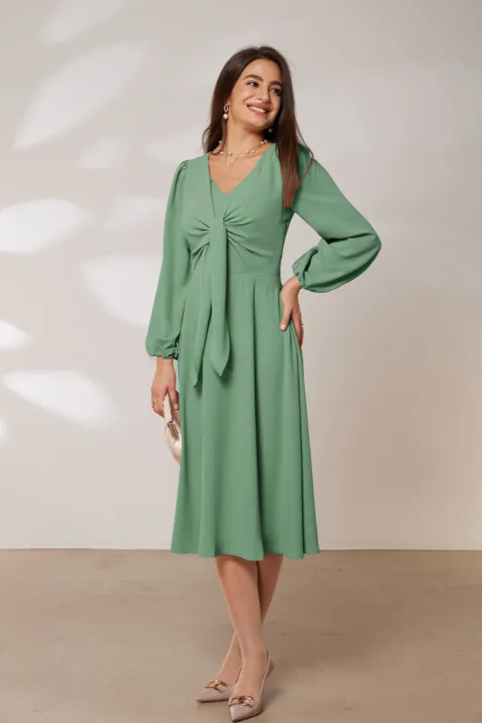 GRACE KARIN Bow-Knot Decorated Long Sleeve Elastic Waist Midi Dress sold by Grace Karin
