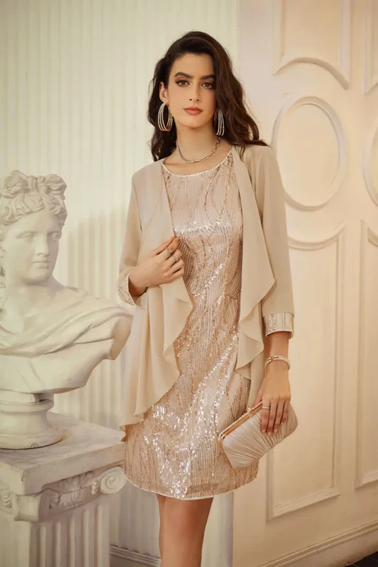 GRACE KARIN 2pcs Set Party Outfits Crew Neck Sequined Dress+Cover-up sold by Grace Karin