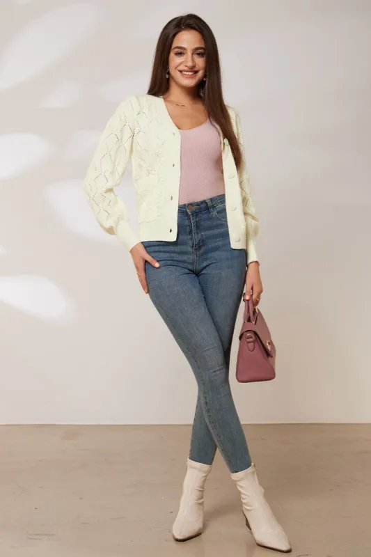 GRACE KARIN Hollowed-out Cardigan V-Neck Button-up Knitwear Sweater sold by Grace Karin