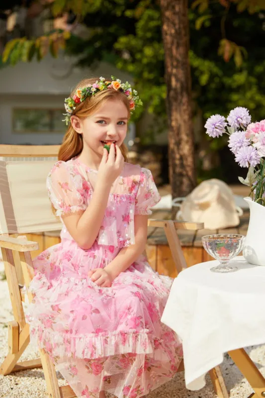 【$19.99 Flash Sale!】GRACE KARIN Kids Tulle Netting Crew Neck Tiered A-Line Dress sold by Grace Karin