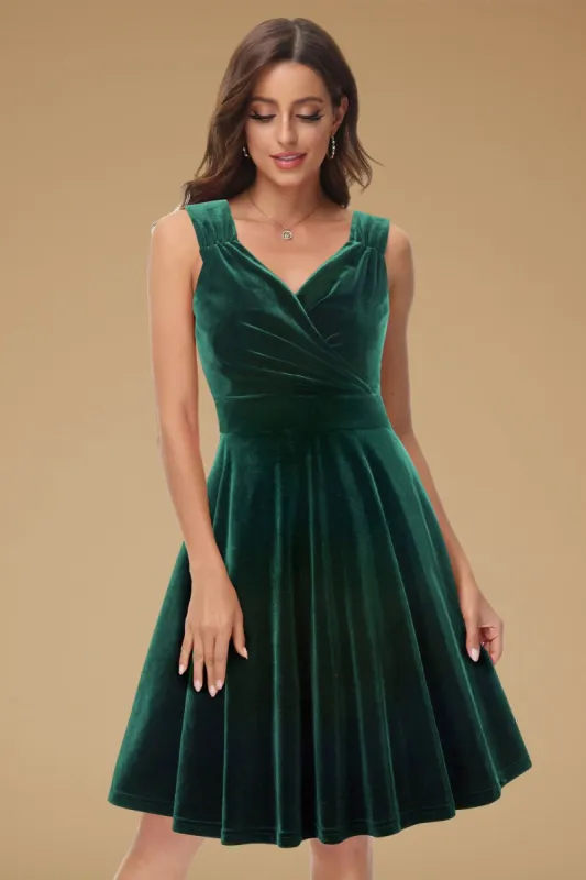 GRACE KARIN Velvet Solid Color Sleeveless Flared A-Line Dress sold by Grace Karin