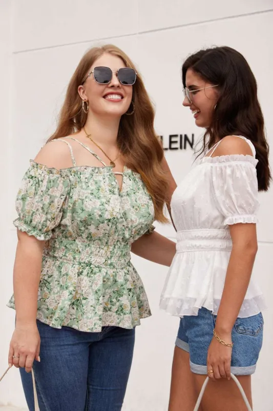 GRACE KARIN Smocked Waist Dual Straps Off Shoulder Pullover Tops sold by Grace Karin