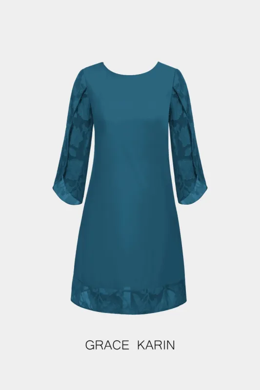 GRACE KARIN Chiffon 3/4 Slit Sleeve Scoop Neck V-Back Straight Dress sold by Grace Karin