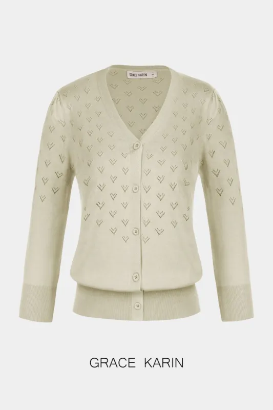 【$19.99 Flash Sale!】GRACE KARIN Hollowed-out Textured 3/4 Sleeve V-Neck Cardigan Sweater sold by Grace Karin