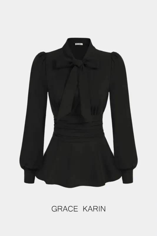 GRACE KARIN Defined Waist OL Puffed Bow-Knot Decorated Blouse sold by Grace Karin