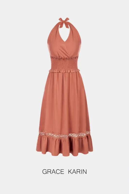 GRACE KARIN Backless Halter Surplice Tiered A-Line Dress sold by Grace Karin