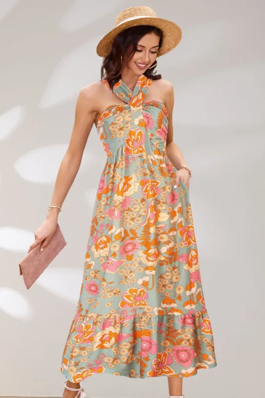 GRACE KARIN Halterneck Ruched Bodice Tiered A-Line Dress sold by Grace Karin