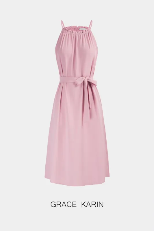 【$19.99 Flash Sale!】GRACE KARIN Halterneck A-Line Dress with Belt sold by Grace Karin