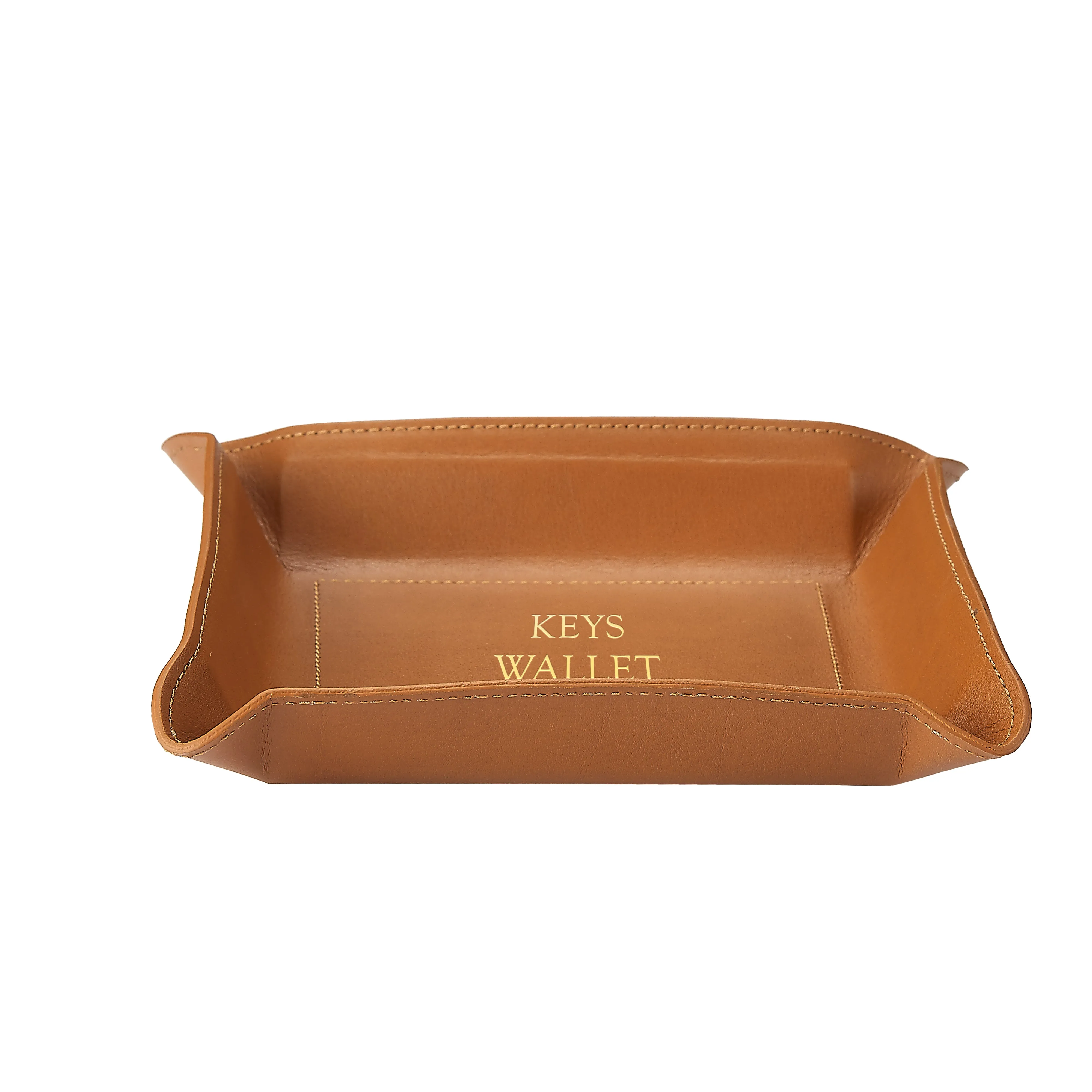 "Keys, Wallet, Phone" Leather Valet Tray sold by Graphic Image