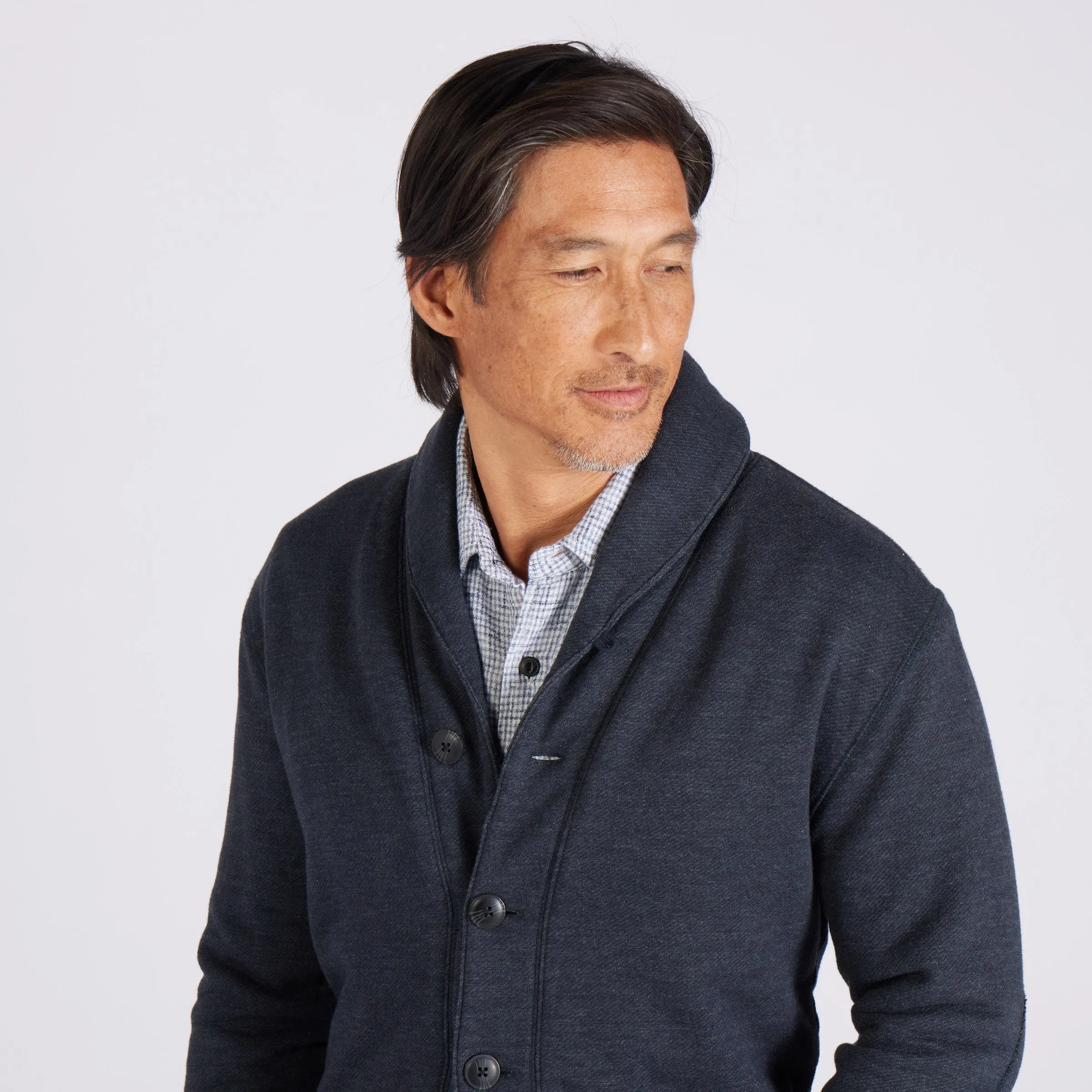 Dunlop Waffle Lined Shawl Cardigan - Blue Graphite sold by Grayers product image thumbnail 4