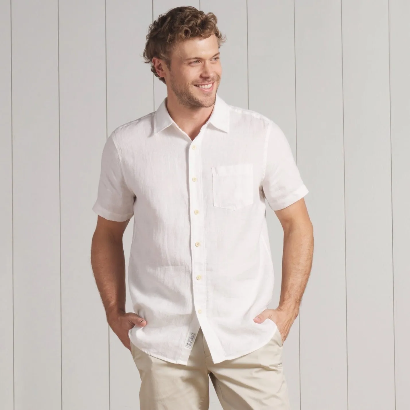 Amalfi Textured Hemp Linen Cotton Short Sleeve Shirt - White sold by Grayers product image thumbnail 3