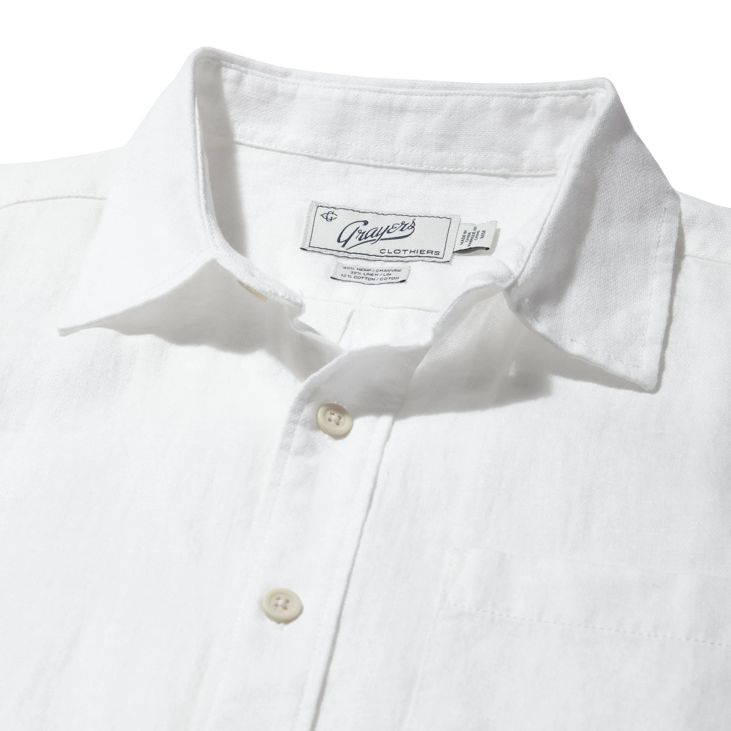 Amalfi Textured Hemp Linen Cotton Short Sleeve Shirt - White sold by Grayers product image thumbnail 2
