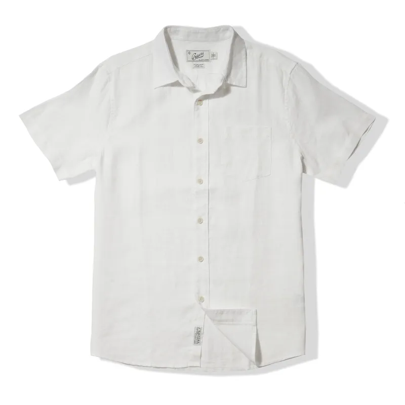 Amalfi Textured Hemp Linen Cotton Short Sleeve Shirt - White sold by Grayers