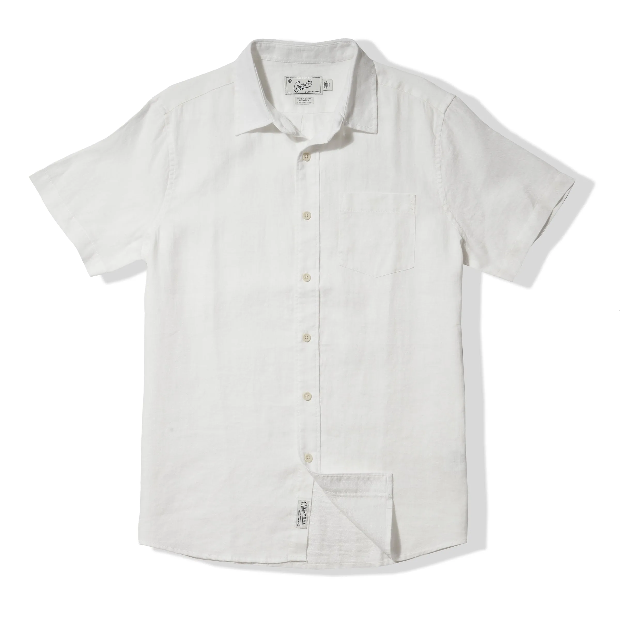 Amalfi Textured Hemp Linen Cotton Short Sleeve Shirt - White sold by Grayers