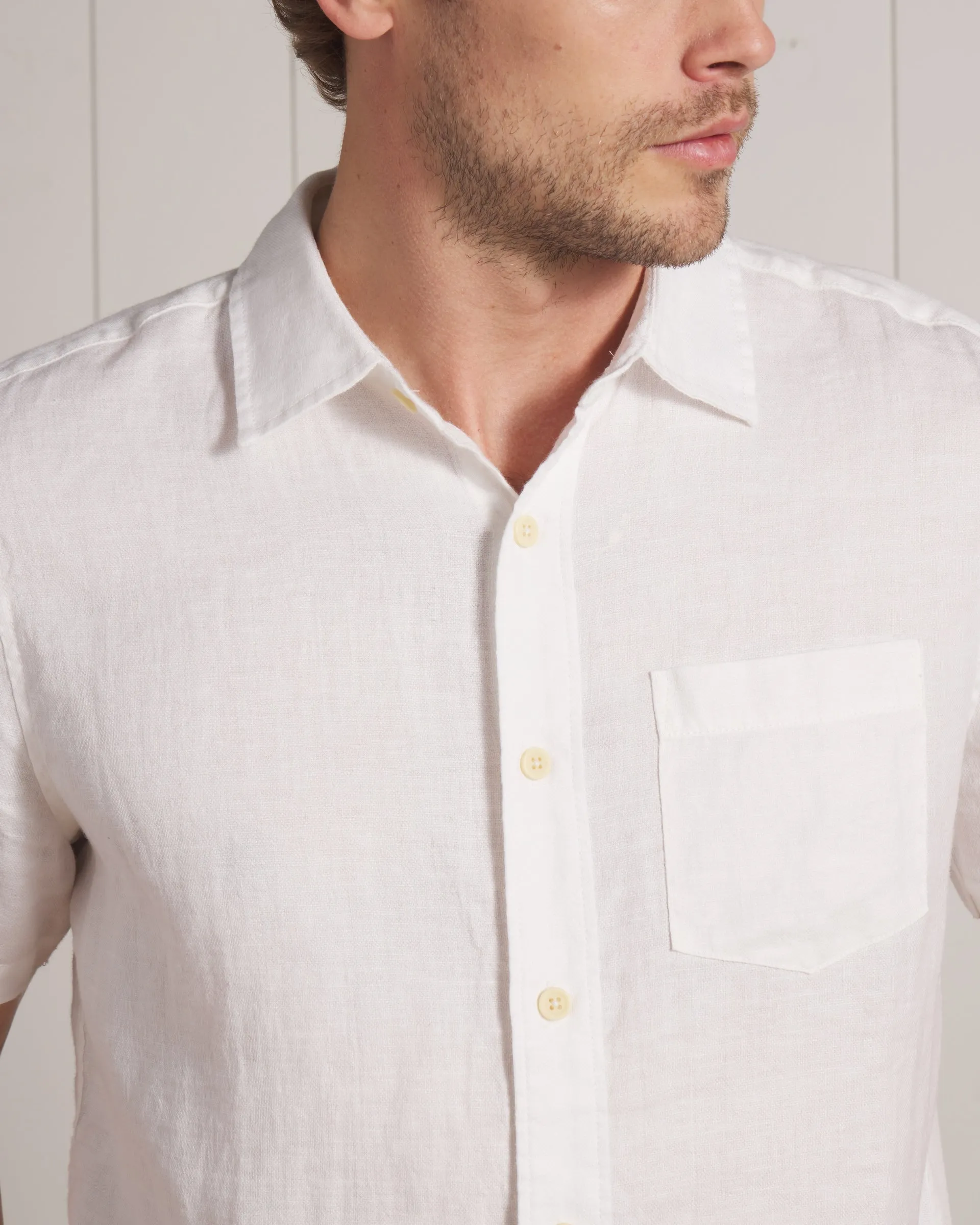 Amalfi Textured Hemp Linen Cotton Short Sleeve Shirt - White sold by Grayers product image thumbnail 5