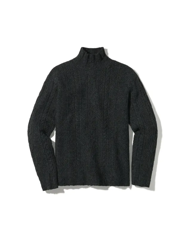 Fisherman Cable Turtleneck - Charcoal Navy sold by Grayers