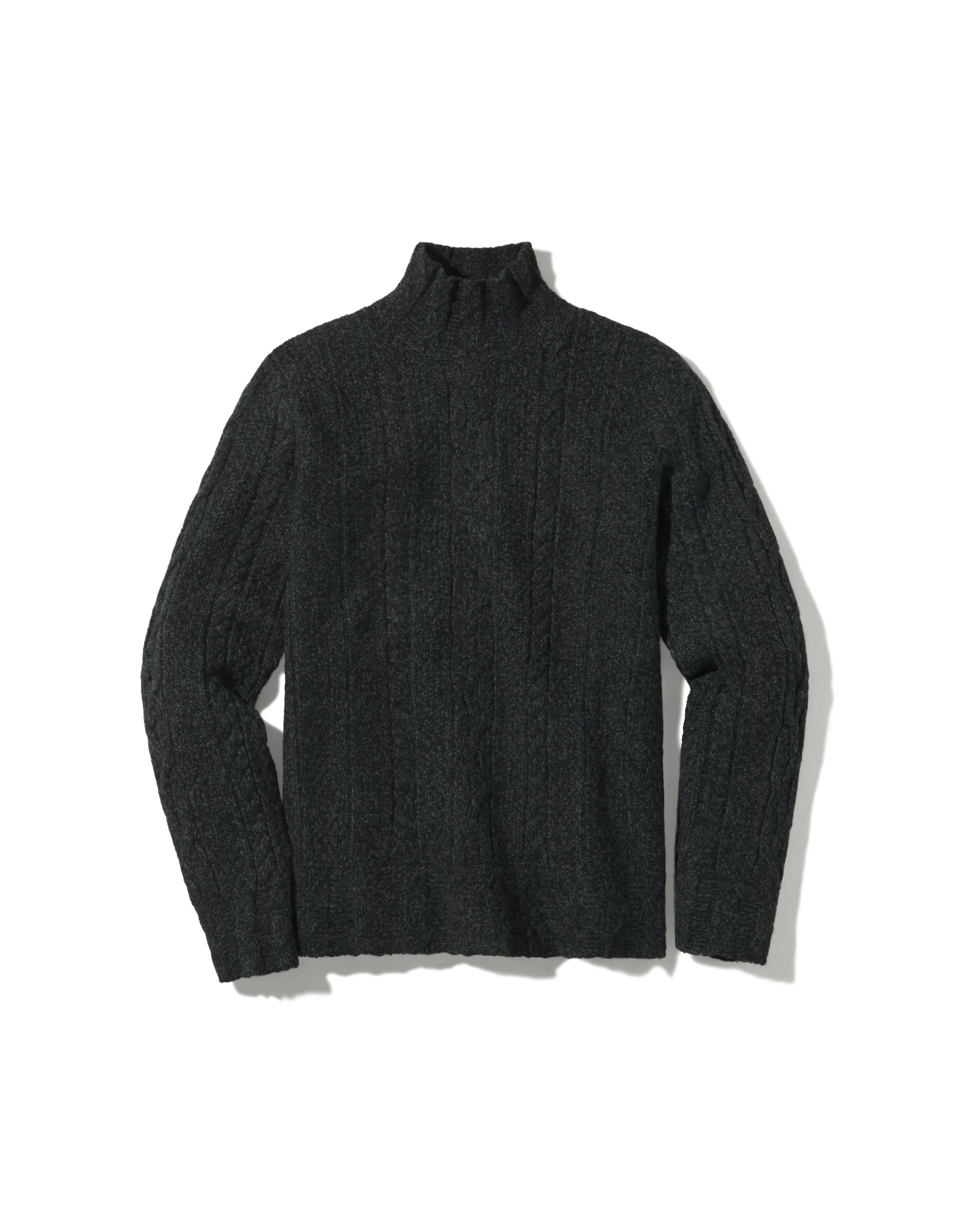 Fisherman Cable Turtleneck - Charcoal Navy sold by Grayers