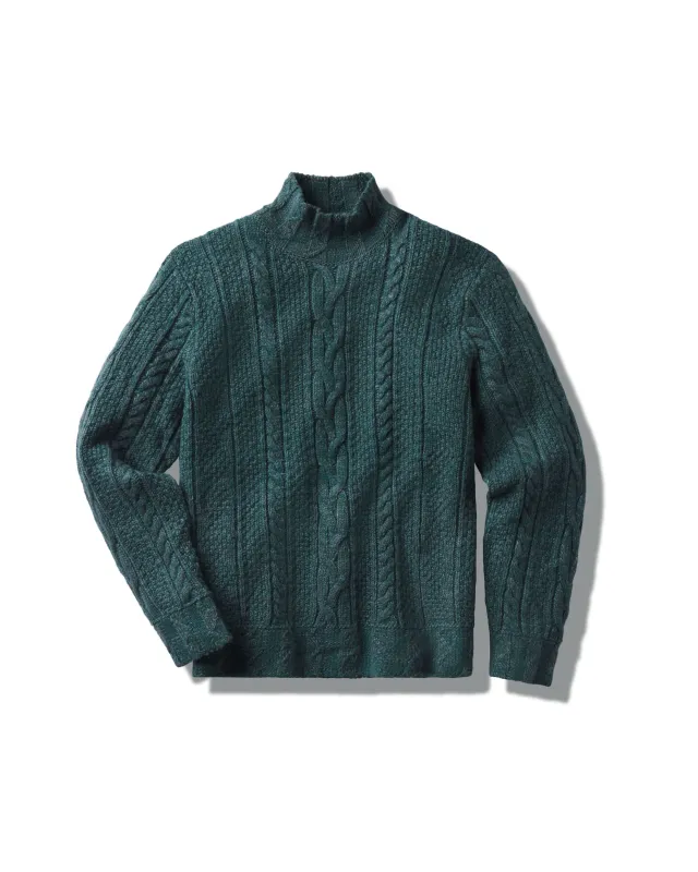 Fisherman Cable Turtleneck - Bottle Green sold by Grayers