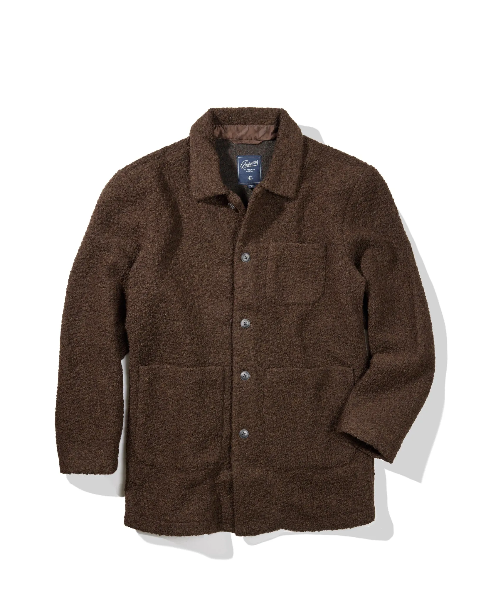 Wool Boucle Car Coat - Dark Chocolate sold by Grayers