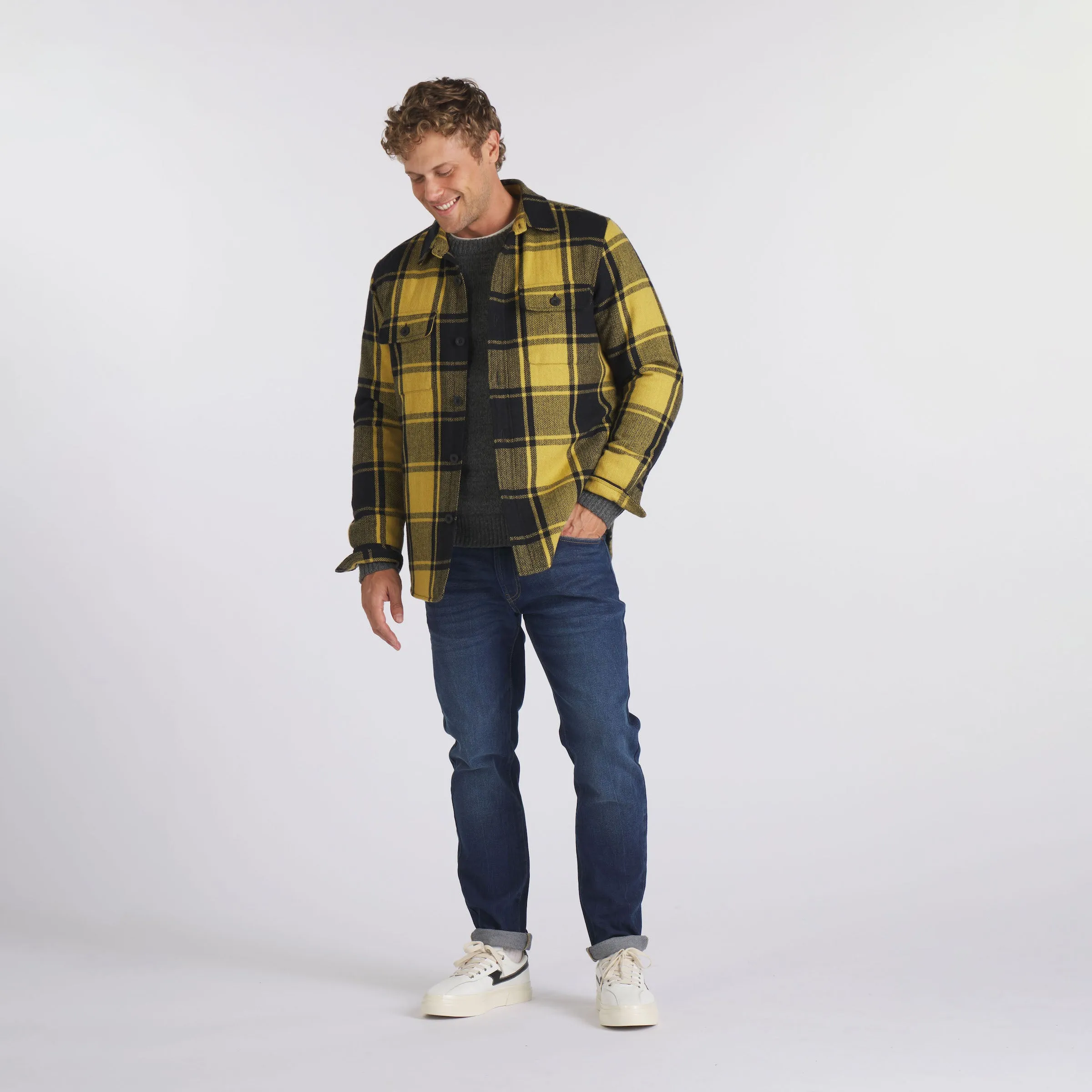 Retro Wool Padded Shirt Jacket - Mustard Black sold by Grayers product image thumbnail 4