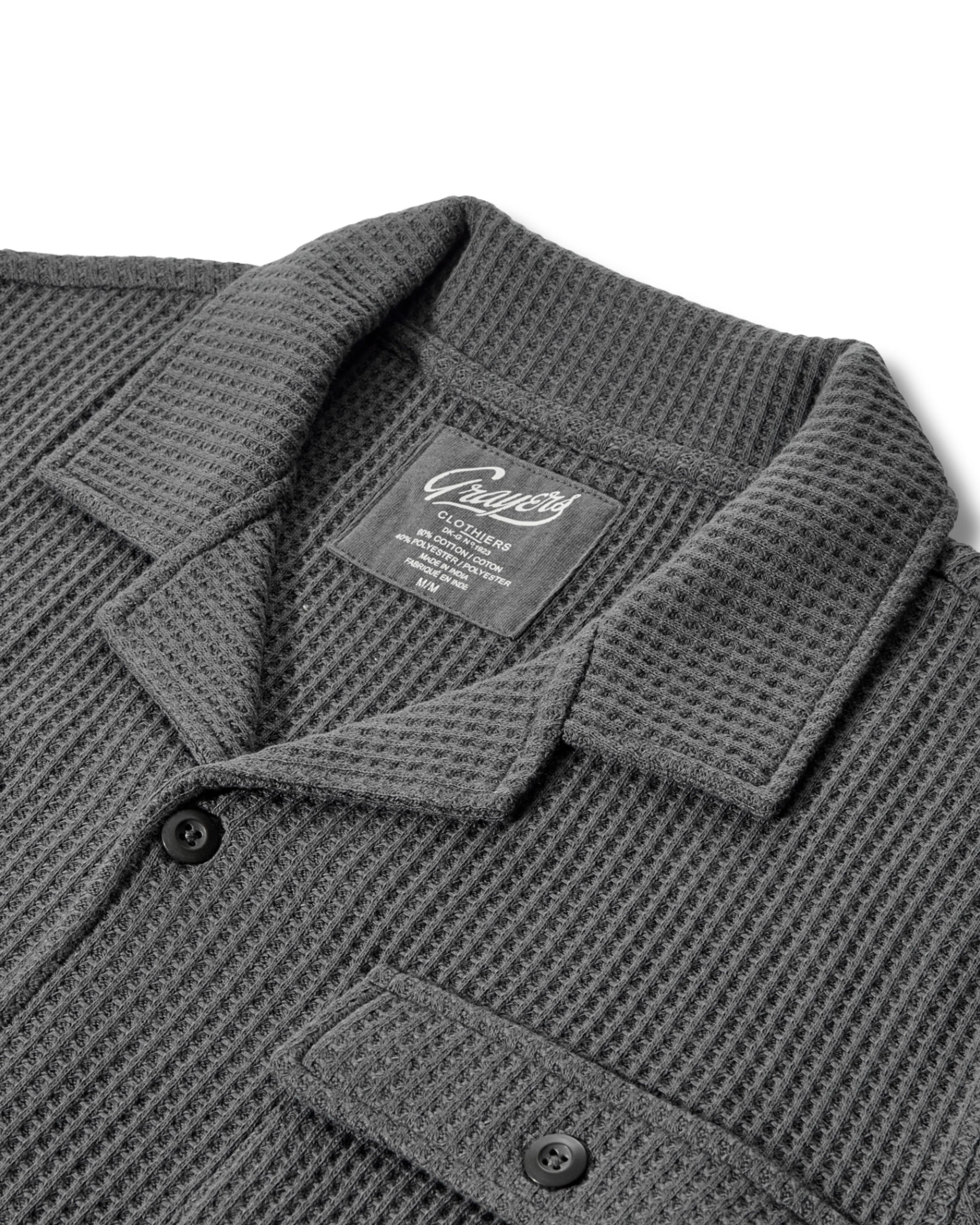 Waffle Button Front Camp Shirt - Charcoal sold by Grayers product image thumbnail 2