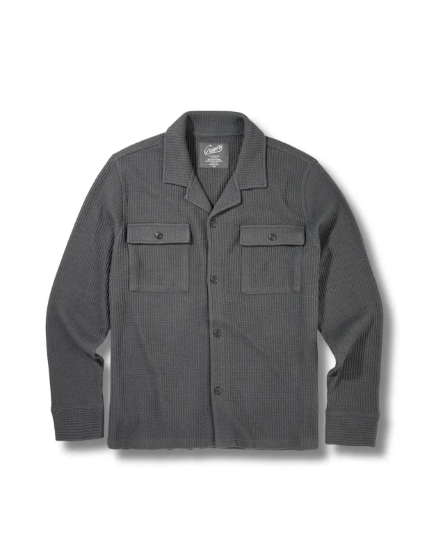 Waffle Button Front Camp Shirt - Charcoal sold by Grayers