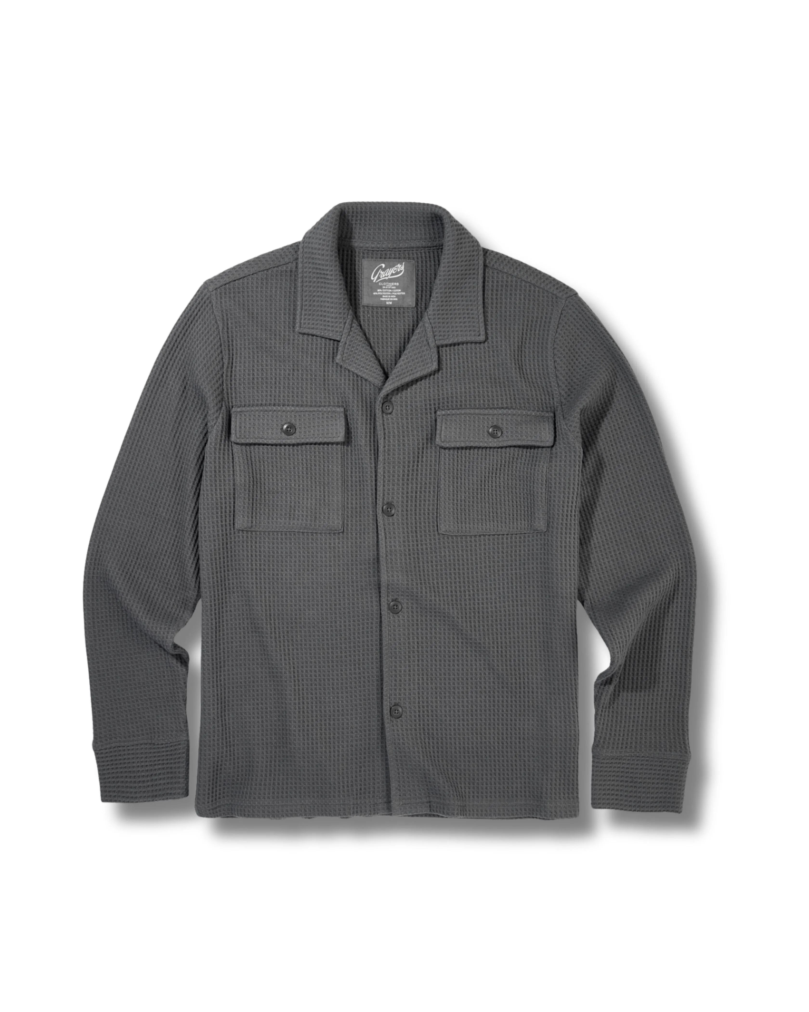 Waffle Button Front Camp Shirt - Charcoal sold by Grayers