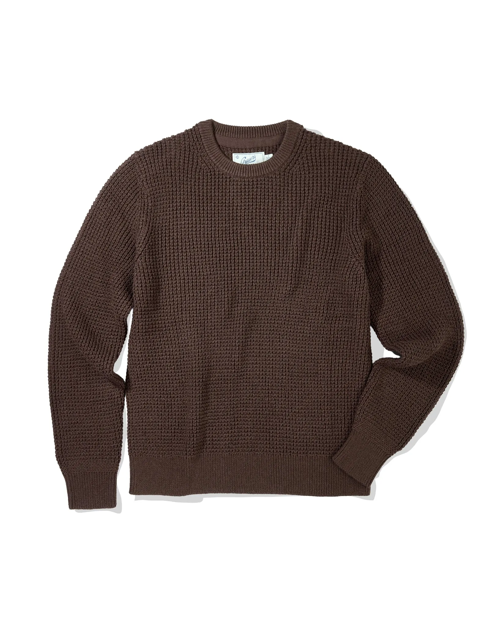 Guernsey Waffle Crew Neck - Dark Earth sold by Grayers