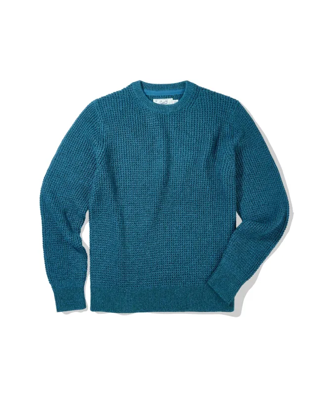 Guernsey Waffle Crew Neck - Blue Green sold by Grayers