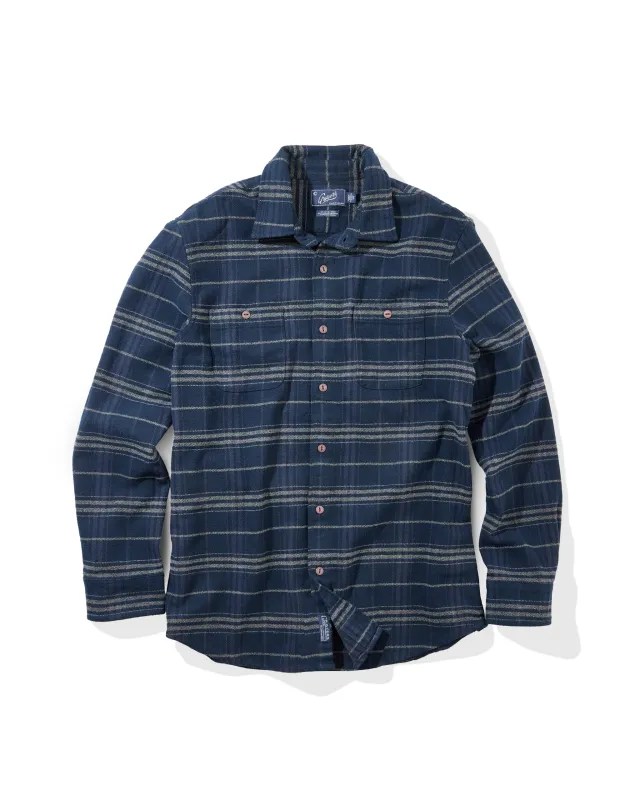 Colorado Midweight Flannel - Navy Stripe sold by Grayers