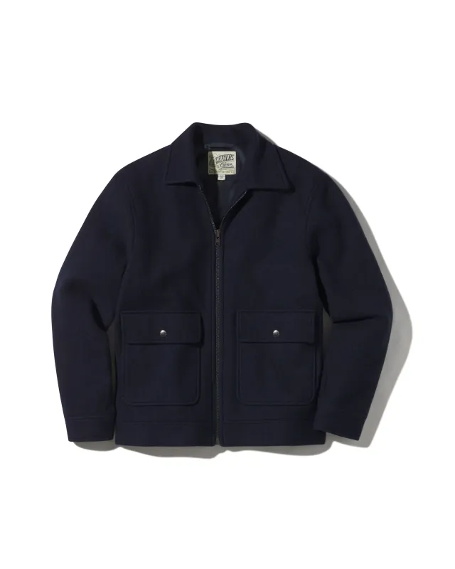 Burnham Boiled Wool Bomber - Navy made by Grayers