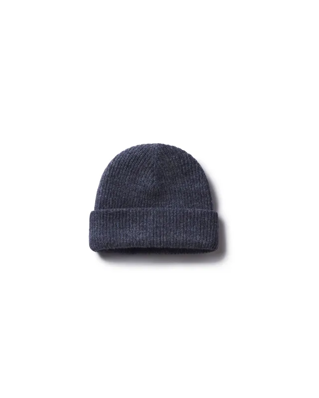 Half Cardigan Lambswool Beanie - Navy Marl sold by Grayers