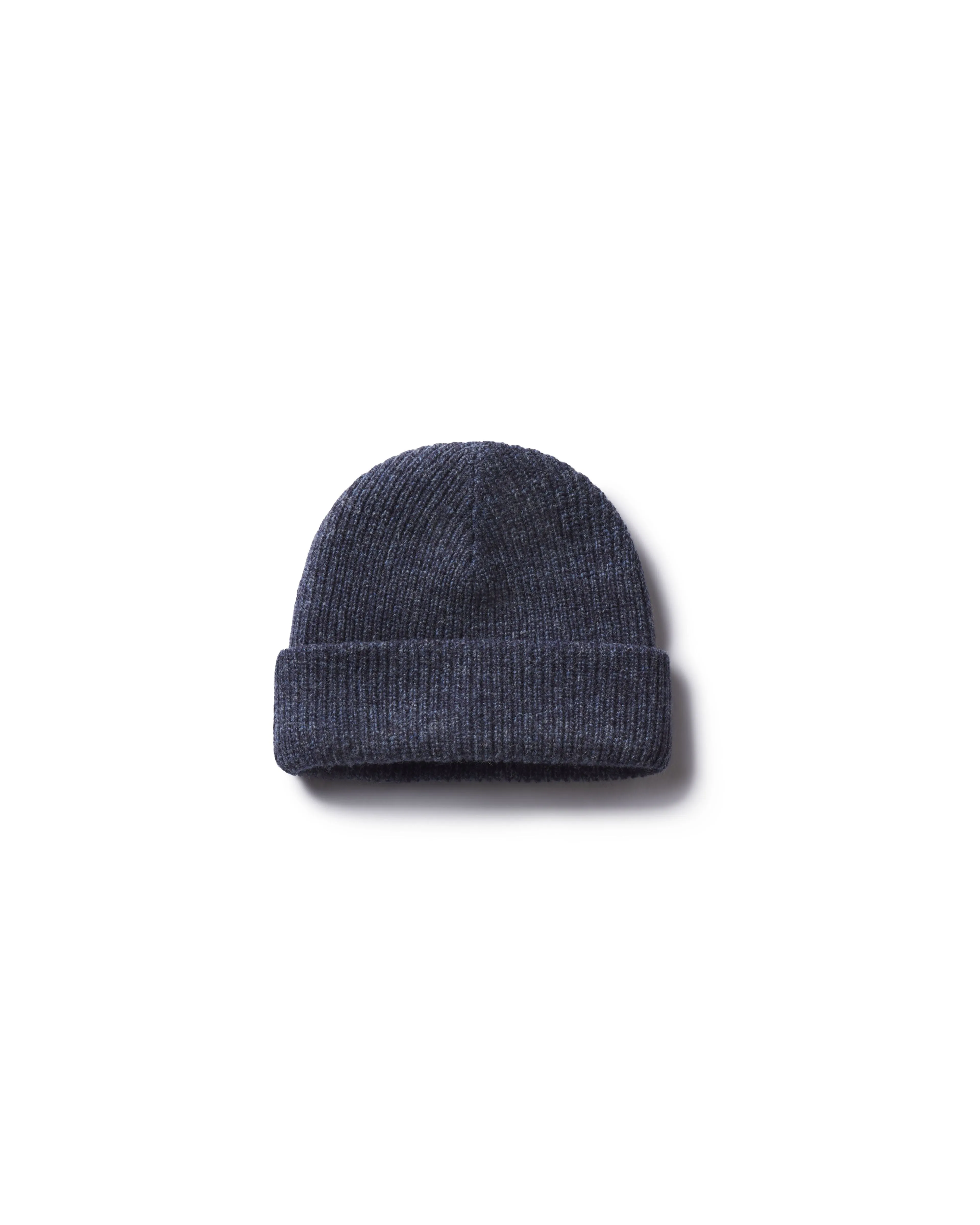 Half Cardigan Lambswool Beanie - Navy Marl sold by Grayers