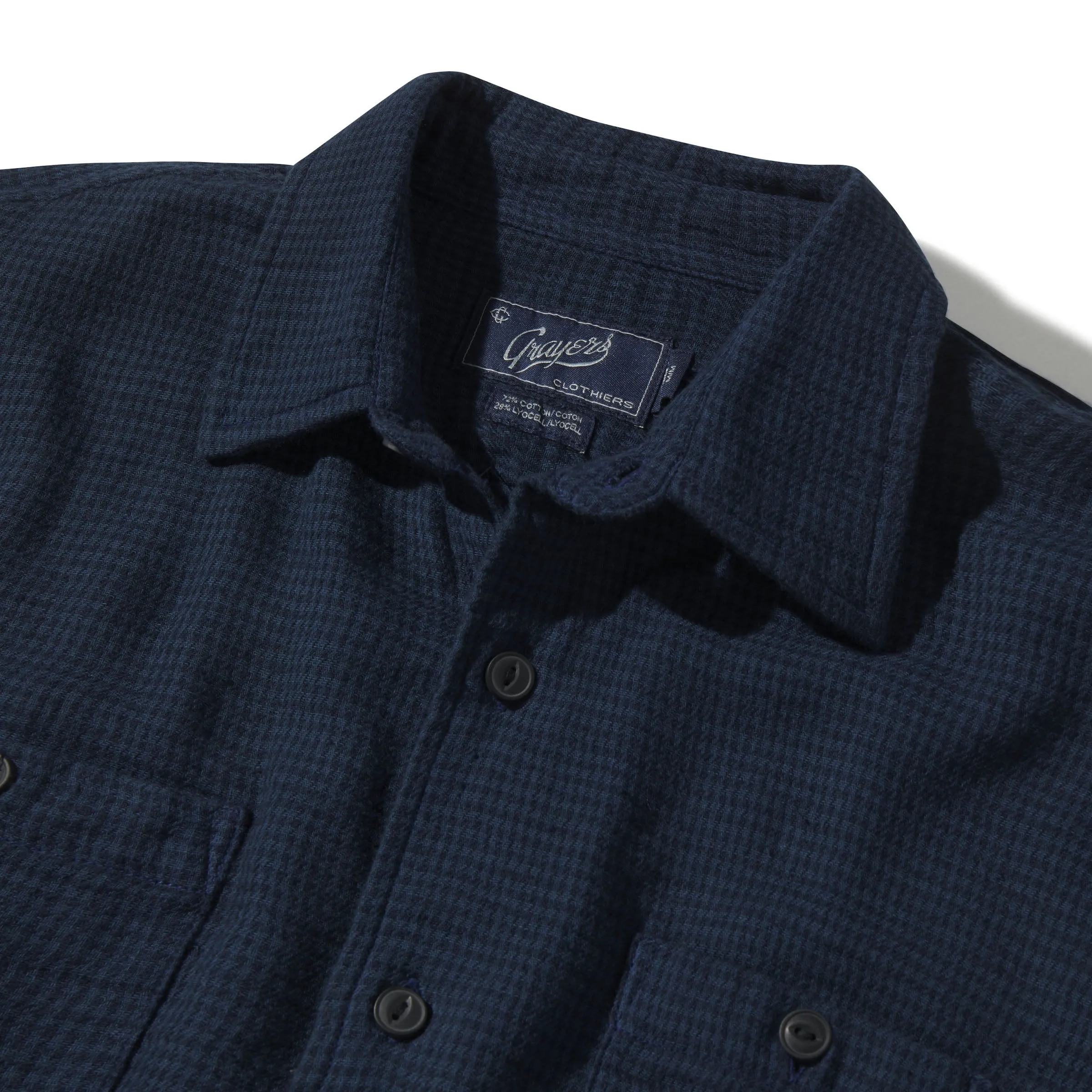 Houndstooth Double Cloth Workshirt - Sky Captain Navy sold by Grayers product image thumbnail 3